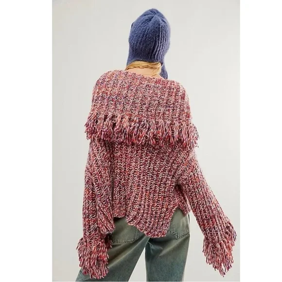 Free People FP One Kinsley Fringe Cowlneck Sweater Size Small NEW
